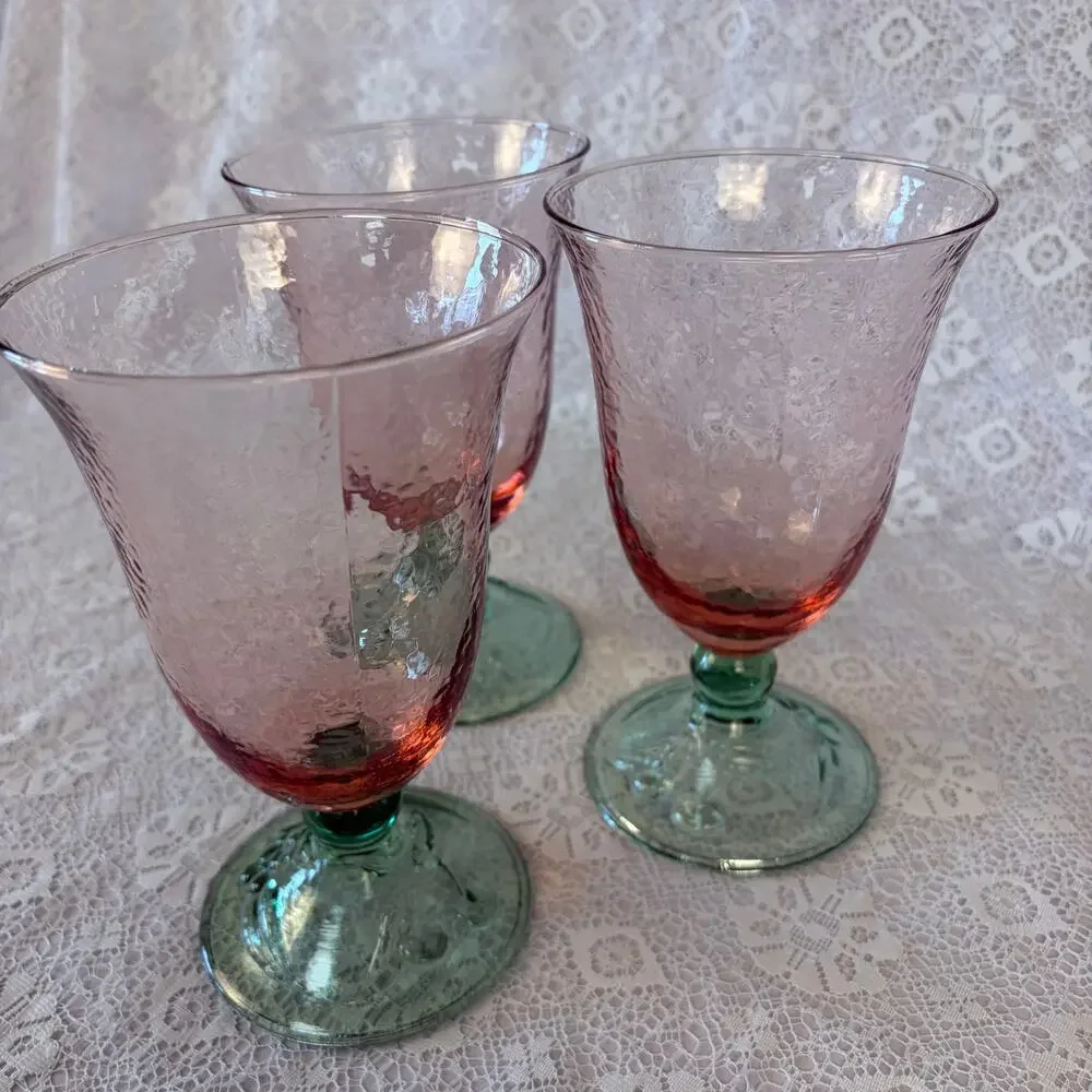 Vintage Pink & Green Textured Pfaltzgraff Garden Party goblets – Set of 3
